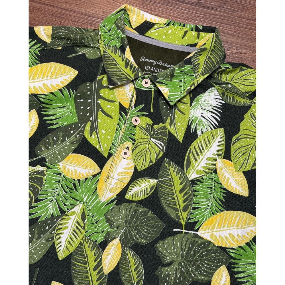 Tommy Bahama IslandZone Mens Tropical Leaf Print AOP 37.5 Tech Polo Shirt Sz L